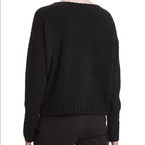 ATM Anthony Thomas Melillo Chenille V-Neck Sweater Black L Boxy Cropped Slouchy - Picture 3 of 10